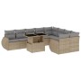 Garden sofa set with beige cushions, 10 pieces, synthetic rattan by , Garden sets - Ref: Foro24-3268759, Price: 724,04 €, Dis...