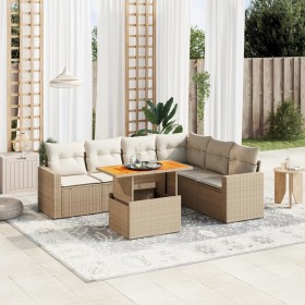 Gartensofagarnitur 7-teilig mit Kissen aus synthetischem Rattan in Beige. von , Gartensets - Ref: Foro24-3271331, Preis: 584,...