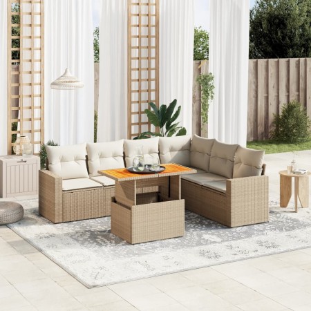 Gartensofagarnitur 7-teilig mit Kissen aus synthetischem Rattan in Beige. von , Gartensets - Ref: Foro24-3271331, Preis: 579,...