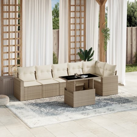 Set sofás de jardín 7 piezas y cojines ratán sintético beige de , Conjuntos de jardín - Ref: Foro24-3267288, Precio: 584,88 €...