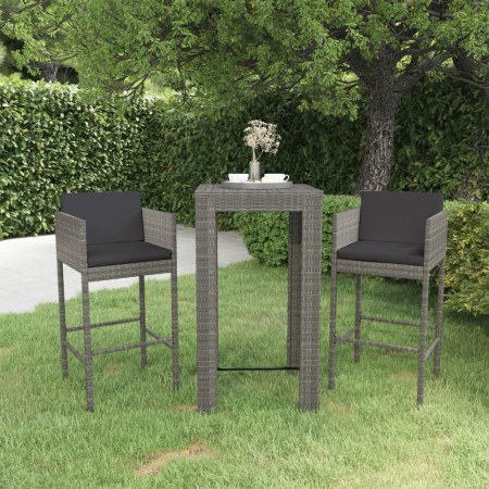 Set muebles bar jardín 3 piezas y cojines ratán sintético gris de vidaXL, Conjuntos de jardín - Ref: Foro24-3094779, Precio: ...