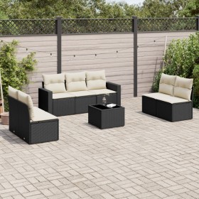 8-teiliges Gartensofa-Set mit schwarzen Polstern aus synthetischem Rattan. von , Modulare Sofas für den Außenbereich - Ref: F...