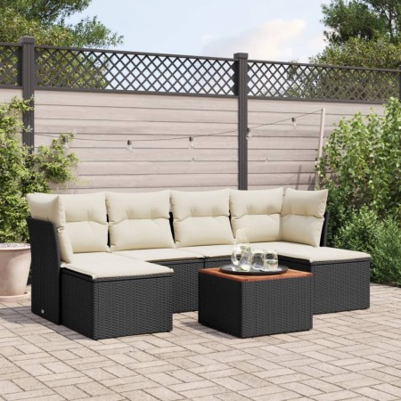 Set de comedor de jardín 7 pzas y cojines ratán sintético negro von , Gartensets - Ref: Foro24-3256098, Preis: 398,76 €, Raba...