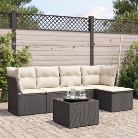 6-teiliges Gartensofa-Set und Kissen aus schwarzem Kunststoff-Rattan. von , Gartensets - Ref: Foro24-3249405, Preis: 360,74 €...