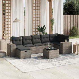 Garden sofa set 8 pieces and gray synthetic rattan cushions by , Garden sets - Ref: Foro24-3264446, Price: 559,42 €, Discount: %