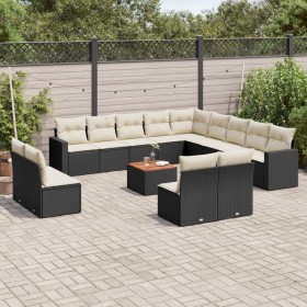 Garden sofa set with 14 pieces of black synthetic rattan and cushions. by , Garden sets - Ref: Foro24-3256707, Price: 835,24 ...