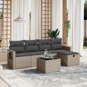 6-piece garden furniture set with gray synthetic rattan cushions by , Garden sets - Ref: Foro24-3263786, Price: 395,40 €, Dis...