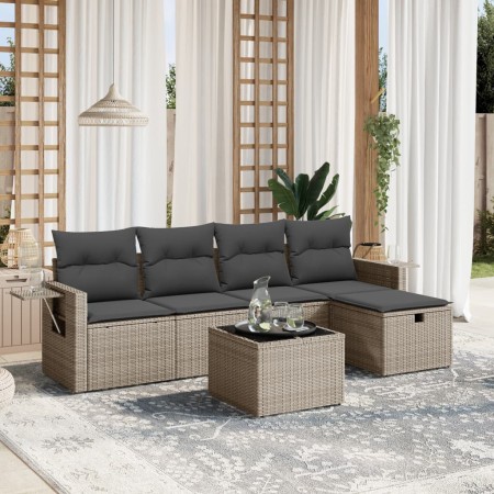 6-piece garden furniture set with gray synthetic rattan cushions by , Garden sets - Ref: Foro24-3263786, Price: 408,10 €, Dis...