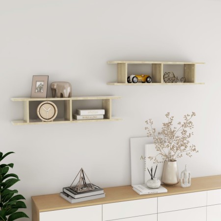 Wall shelves 2 units plywood Sonoma oak 90x18x20 cm by , Shelves and shelves - Ref: Foro24-807199, Price: 35,40 €, Discount: %