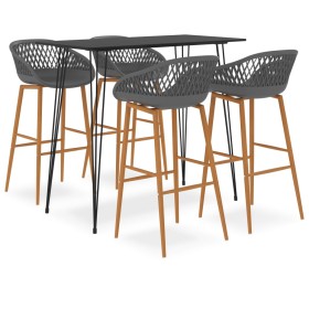 High table and 5-piece bar stools set in black and gray. by , Furniture sets for kitchens and dining rooms - Ref: Foro24-3057...