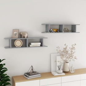 Wall shelves 2 units plywood gray concrete 90x18x20 cm by , Shelves and shelves - Ref: Foro24-807200, Price: 34,81 €, Discoun...