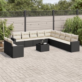 Gartensofa-Set, 12-teilig, mit schwarzen Kissen und Kunststoff-Rattan. von , Modulare Sofas für den Außenbereich - Ref: Foro2...