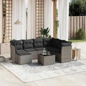 Garden sofa set 8 pieces and gray synthetic rattan cushions by , Garden sets - Ref: Foro24-3263226, Price: 531,89 €, Discount: %