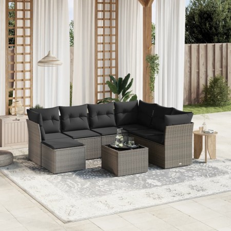 Garden sofa set 8 pieces and gray synthetic rattan cushions by , Garden sets - Ref: Foro24-3263226, Price: 512,99 €, Discount: %