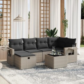 7-piece garden sofa set with gray PE rattan cushions by , Garden sets - Ref: Foro24-3263806, Price: 485,54 €, Discount: %