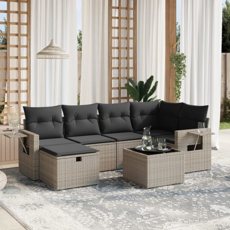 7-piece garden sofa set with gray PE rattan cushions by , Garden sets - Ref: Foro24-3263806, Price: 471,55 €, Discount: %