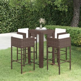 5-teiliges Garten-Bar-Set und braune Kissen aus synthetischem Rattan von vidaXL, Gartensets - Ref: Foro24-3094780, Preis: 401...