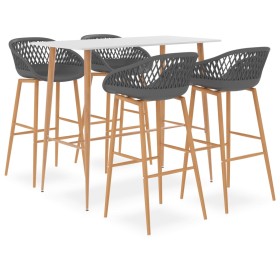 High table and 5-piece bar stools set in white and gray. by , Furniture sets for kitchens and dining rooms - Ref: Foro24-3057...