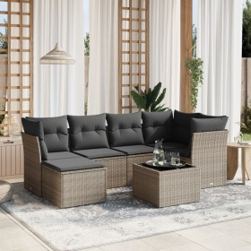 7-piece garden sofa set with gray PE rattan cushions by , Garden sets - Ref: Foro24-3263186, Price: 449,45 €, Discount: %