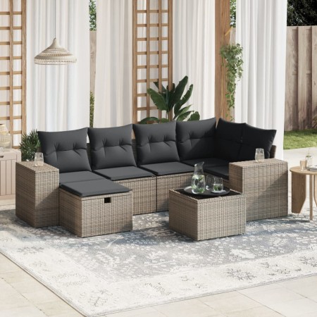 7-piece garden sofa set with gray PE rattan cushions by , Garden sets - Ref: Foro24-3264426, Price: 491,05 €, Discount: %