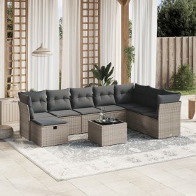 Garden furniture set 9 pieces and gray synthetic rattan cushions by , Garden sets - Ref: Foro24-3263286, Price: 582,60 €, Dis...