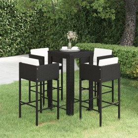 Set muebles bar jardín 5 piezas y cojines ratán sintético negro de vidaXL, Conjuntos de jardín - Ref: Foro24-3094781, Precio:...