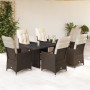 Garden table and chairs set, 7 pieces with brown PE rattan cushions. | Foro24|Onlineshop| Casa, Jardín y Más Foro24.es