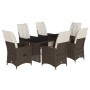 Set de mesa y sillas jardín 7 pzas con cojines ratán PE marrón de , Conjuntos de jardín - Ref: Foro24-3276921, Precio: 893,56...