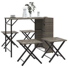 Folding 5-piece PE gray rattan garden dining set