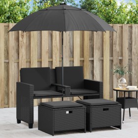 Garden sofa 2 seats with umbrella and black PE