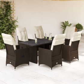 7-piece garden dining set with brown synthetic