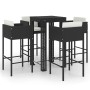 Set muebles bar jardín 5 piezas y cojines ratán sintético negro de vidaXL, Conjuntos de jardín - Ref: Foro24-3094781, Precio:...