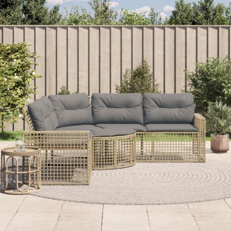 L-förmiges Gartensofa mit Kissen und Hocker aus beigem PE-Rattan. | Foro24|Onlineshop| Casa, Jardín y Más Foro24.es