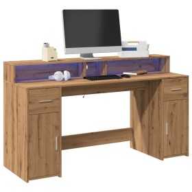 Escritorio con LED madera ingeniería roble artisian 160x55x91cm de , Escritorios - Ref: Foro24-3309437, Precio: 201,28 €, Des...