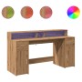 Engineered oak artisan wood desk with LED lights, measuring 160x55x91cm. by , Desks - Ref: Foro24-3309437, Price: 201,28 €, D...