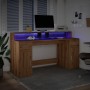 Schreibtisch mit LED-Beleuchtung, Eichenholz in Handwerkskunst, 160x55x91cm. von , Schreibtische - Ref: Foro24-3309437, Preis...