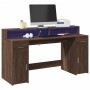 Desk with LED lights, engineered wood, brown oak, 160x55x91 cm by , Desks - Ref: Foro24-3309435, Price: 207,54 €, Discount: %