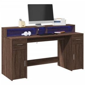 Desk with LED lights, engineered wood, brown oak, 160x55x91 cm by , Desks - Ref: Foro24-3309435, Price: 189,59 €, Discount: %