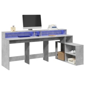 Desk with LED lights, engineered wood, gray concrete finish, 200x104x91cm by , Desks - Ref: Foro24-3309468, Price: 191,71 €, ...