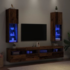 TV stands with LED lights 2 units aged wood 30.5x30x102 cm by , TV Furniture - Ref: Foro24-857677, Price: 111,55 €, Discount: %