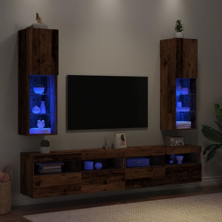 Muebles TV con luces LED 2 uds madera envejecida 30,5x30x102 cm | Foro24|Onlineshop| Casa, Jardín y Más Foro24.es