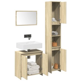 Set de muebles de baño 3 pzas madera contrachapada roble Sonoma de , Muebles de baño - Ref: Foro24-3324974, Precio: 132,66 €,...