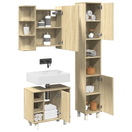 Set de muebles de baño 3 pzas madera contrachapada roble Sonoma de , Muebles de baño - Ref: Foro24-3324976, Precio: 209,26 €,...