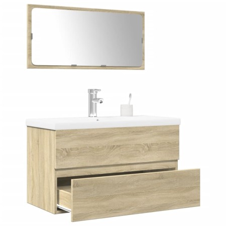 Set de muebles de baño 3 pzas madera contrachapada roble Sonoma de , Muebles de baño - Ref: Foro24-3325037, Precio: 259,47 €,...