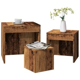 Stackable tables, set of 3, aged engineered wood