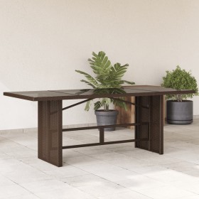 Garden table with brown PE rattan surface and glass top, measuring 190x80x75 cm. by , Garden tables - Ref: Foro24-365603, Pri...