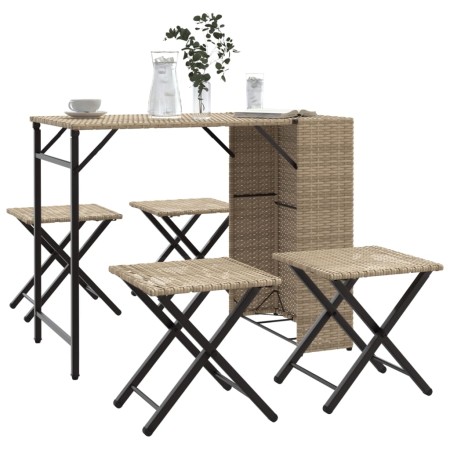 Faltbares 5-teiliges Garten-Esszimmer-Set aus beigem PE-Rattan | Foro24|Onlineshop| Casa, Jardín y Más Foro24.es