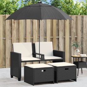 Garden sofa 2 seats with umbrella and black PE