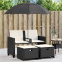 Gartensofa für 2 Personen mit Sonnenschirm und Hockern aus schwarzem PE-Rattan. | Foro24|Onlineshop| Casa, Jardín y Más Foro24.es