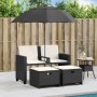 Gartensofa für 2 Personen mit Sonnenschirm und Hockern aus schwarzem PE-Rattan. | Foro24|Onlineshop| Casa, Jardín y Más Foro24.es